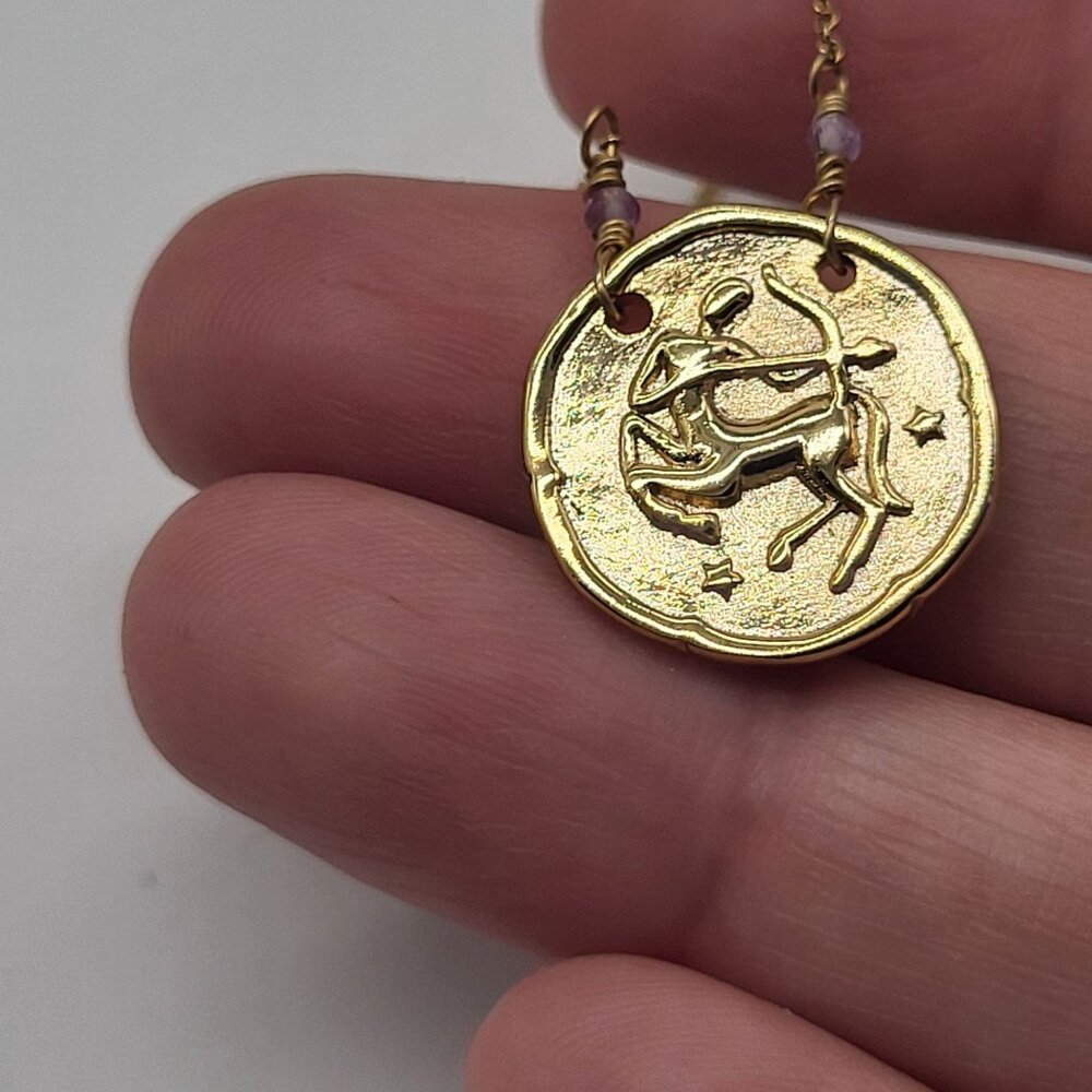 Luna Norte Sagittarius Necklace Gold Tone Purple Faceted Beads Zodiac - Picture 10 of 13